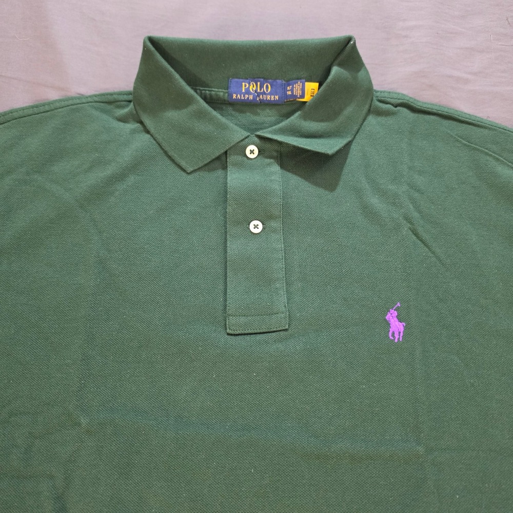 Polo Ralph Lauren Mens XLT Long Sleeve Polo Shirt Green Purple Pony Logo Pique